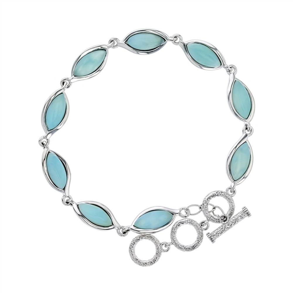 925 Sterling Silver Larimar Marquise Link Toggle Bracelet 8.25"